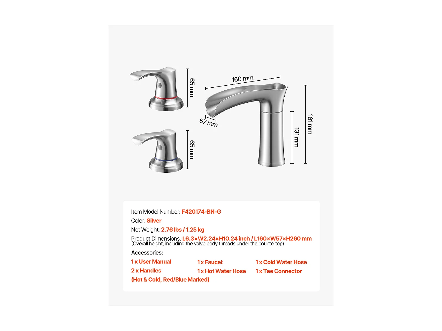 Badkuip Mengkraan Romeins SucceBuy, Badkamer Kraan Waterval, Set van Kraanwerk 3 Gaten met 2 Handgrepen, in Zinklegering, Op het Aanrecht Montage