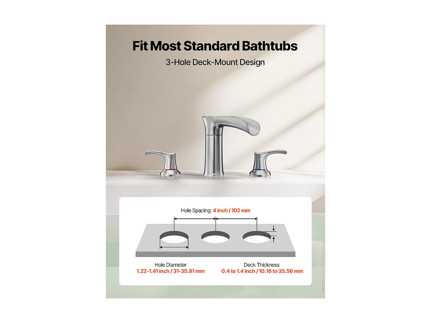 Badkuip Mengkraan Romeins SucceBuy, Badkamer Kraan Waterval, Set van Kraanwerk 3 Gaten met 2 Handgrepen, in Zinklegering, Op het Aanrecht Montage