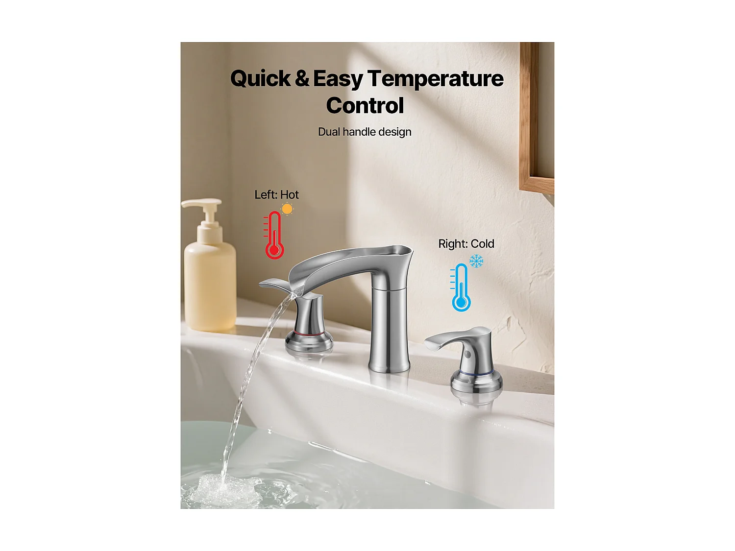 Badkuip Mengkraan Romeins SucceBuy, Badkamer Kraan Waterval, Set van Kraanwerk 3 Gaten met 2 Handgrepen, in Zinklegering, Op het Aanrecht Montage