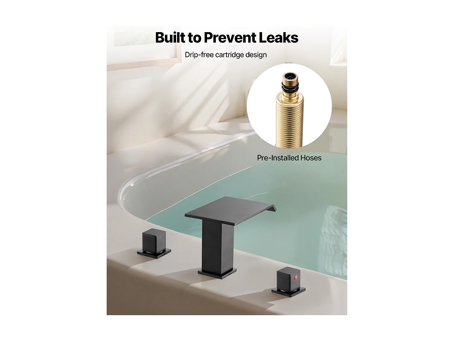 Badkuip Mengkraan Waterval SucceBuy, Badkuip Kraan Romeins, 3 Gaten met 2 Handgrepen, Set van Badkamer Kraanwerk, in Roestvrij Staal