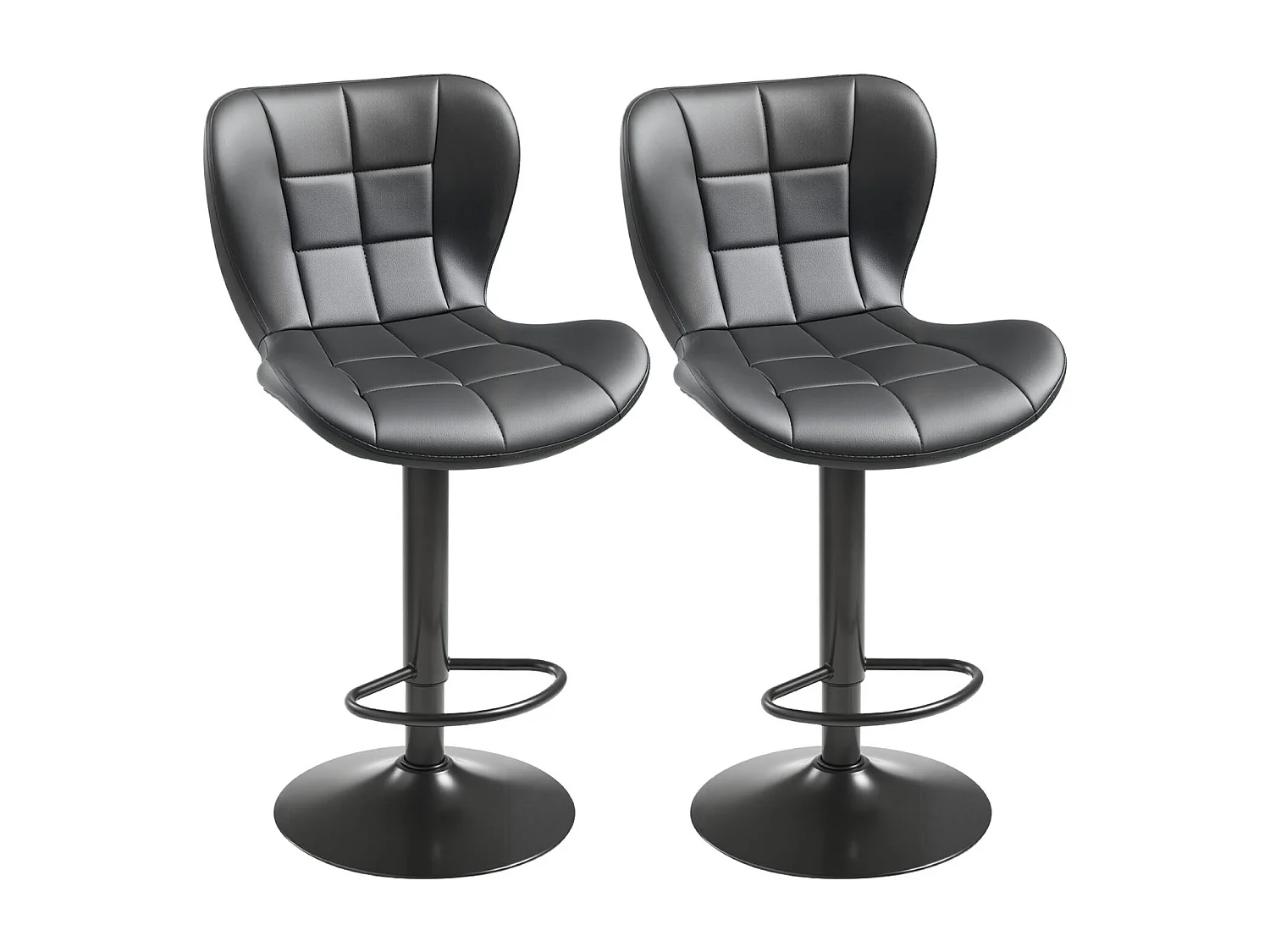 Barstoel SucceBuy, Set van 2, Moderne Barstoel in PU Leer, Draaibare Keukenstoel, Hoogte Verstelbaar, met Rugleuning En Voetensteun, Zwart