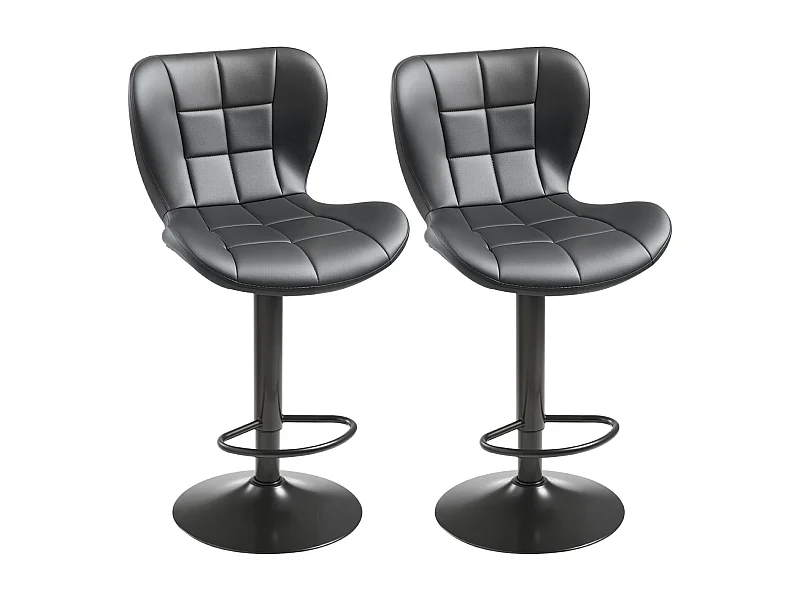 Barstoel SucceBuy, Set van 2, Moderne Barstoel in PU Leer, Draaibare Keukenstoel, Hoogte Verstelbaar, met Rugleuning En Voetensteun, Zwart