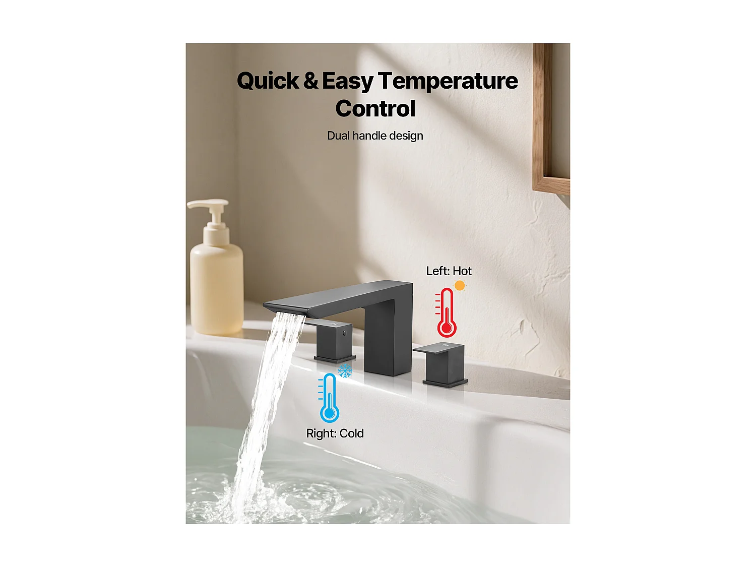 Badkuip Mengkraan Romeins SucceBuy, Badkuip Kraan 3 Gaten met 2 Handgrepen, Set van Badkamer Kraanwerk in Roestvrij Staal, Mat Zwart