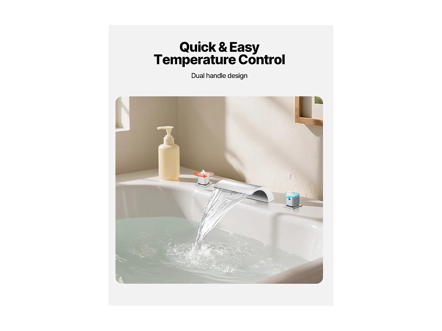 Badkuip Mengkraan Romeins SucceBuy, Badkuip Kraan Waterval, Set van Kraanwerk 3 Gaten met 2 Handgrepen, Dubbele Waterstroom, Op het Aanrecht Montage