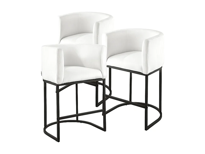 Barstoel SucceBuy, Set van 3, Barstoel in Stof, 63.5 cm Hoog, Keukenstoel met Rugleuning, Armleuningen, Metaalstructuur En Voetensteun, Wit