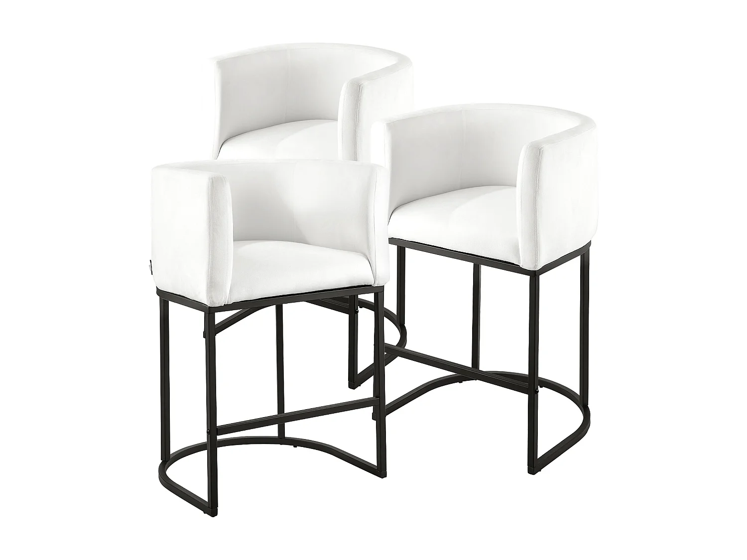 Tabouret de Bar SucceBuy, Lot de 3, Chaise de Bar en Tissu, 63.5 cm Haut, Siège de Cuisine avec Dossier, Accoudoirs, Structure en Métal Et Repose-pieds, Blanc