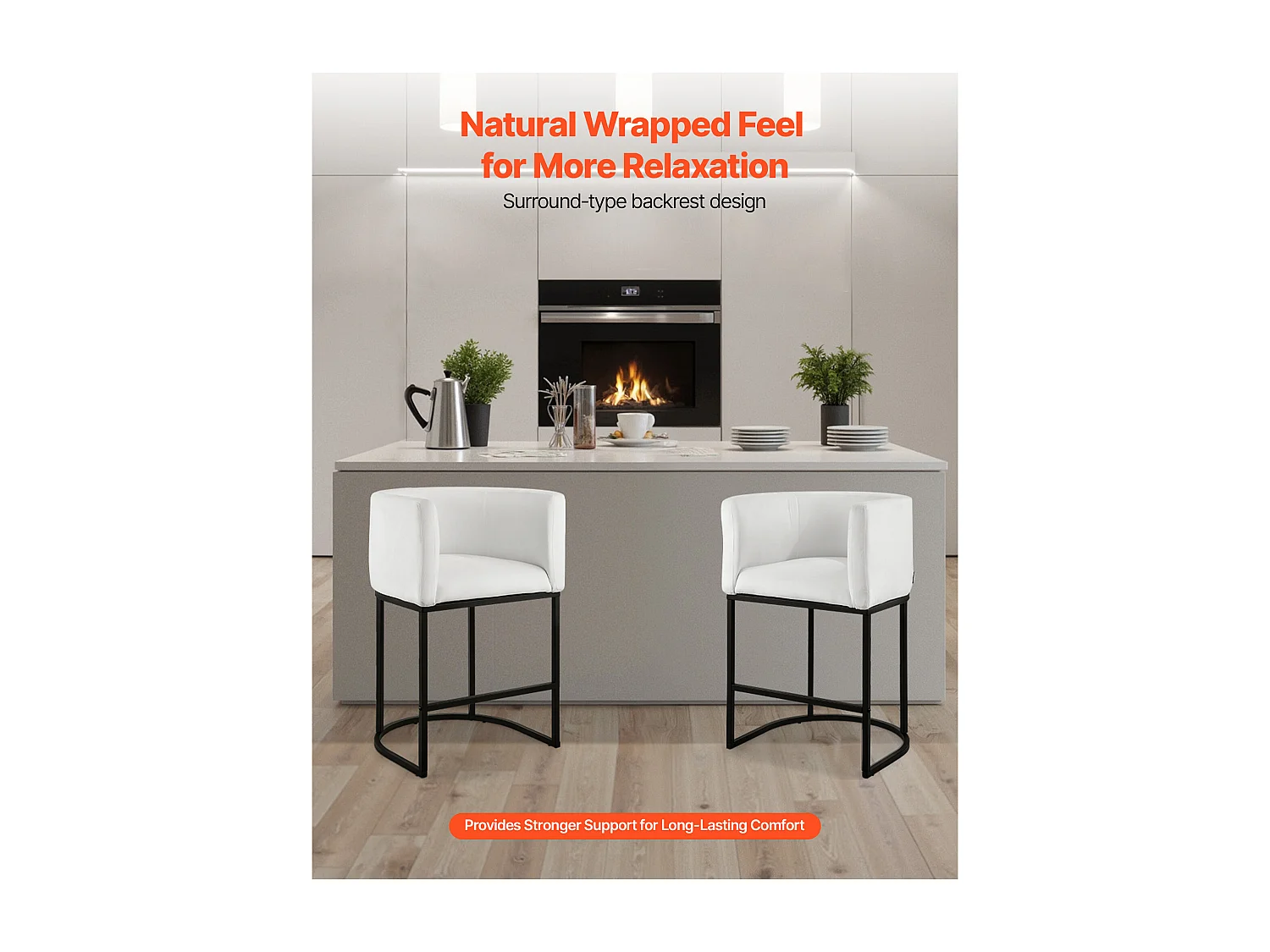 Tabouret de Bar SucceBuy, Lot de 3, Chaise de Bar en Tissu, 63.5 cm Haut, Siège de Cuisine avec Dossier, Accoudoirs, Structure en Métal Et Repose-pieds, Blanc