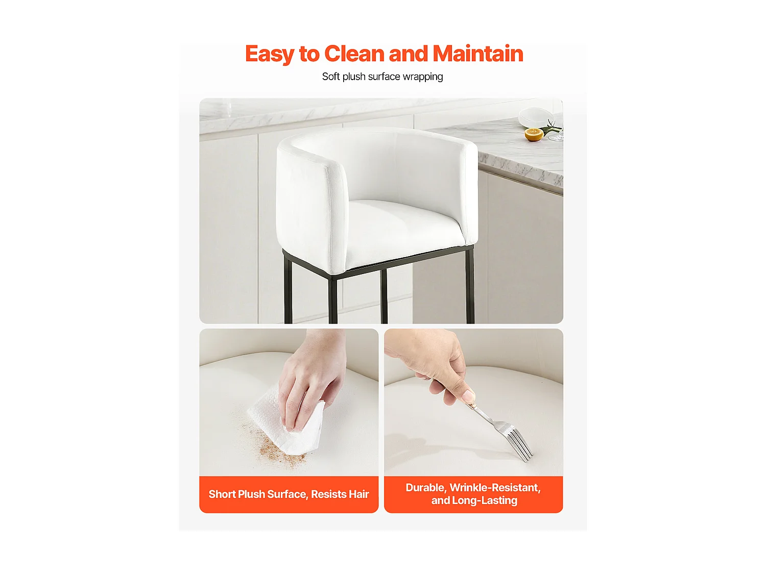 Tabouret de Bar SucceBuy, Lot de 3, Chaise de Bar en Tissu, 63.5 cm Haut, Siège de Cuisine avec Dossier, Accoudoirs, Structure en Métal Et Repose-pieds, Blanc