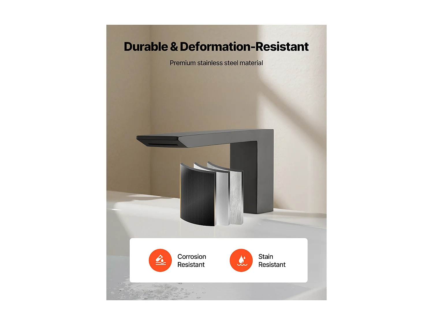 Mitigeur de Baignoire Romaine SucceBuy, Robinet de Bain à 3 Trous, Cascade, avec Pommeau de Douche et Une Poignée, en Acier Inoxydable, Anti-goutte