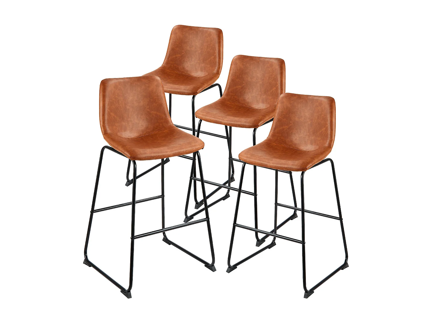 Tabouret de Bar SucceBuy, Lot de 4, Chaise de Bar en Cuir PU Confortable, 65 cm de Haut, Siège de Cuisine avec Dossier Et Pieds en Métal, Marron