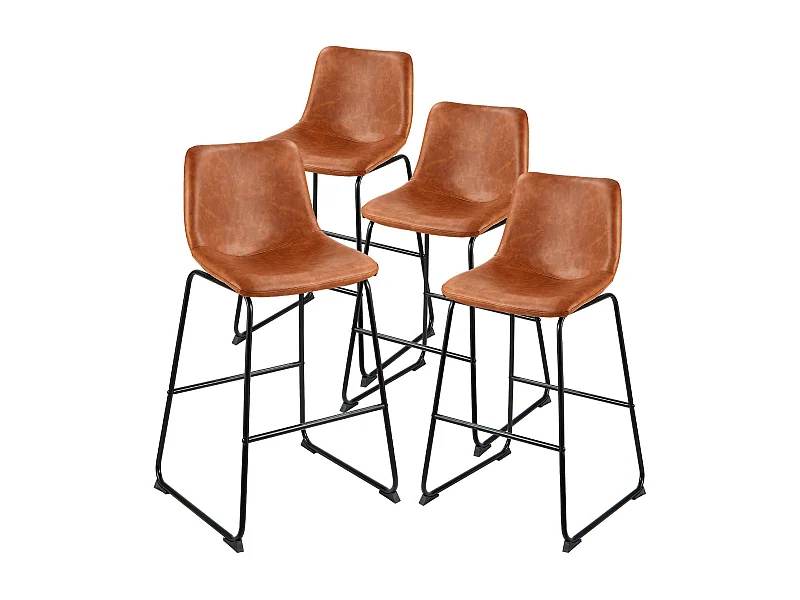 Tabouret de Bar SucceBuy, Lot de 4, Chaise de Bar en Cuir PU Confortable, 65 cm de Haut, Siège de Cuisine avec Dossier Et Pieds en Métal, Marron