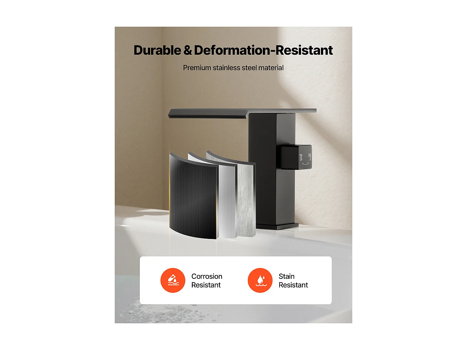 Mitigeur de Baignoire Romaine SucceBuy, Robinet de Bain à 3 Trous, Cascade, avec Pommeau de Douche et Une Poignée, Montage sur Pont, pour Salle de Bains