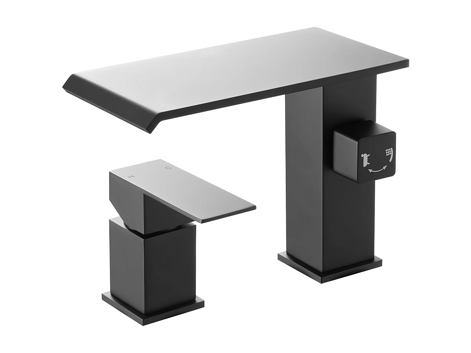 Mitigeur de Baignoire Romaine SucceBuy, Robinet de Bain à 3 Trous, Cascade, avec Pommeau de Douche et Une Poignée, Montage sur Pont, pour Salle de Bains