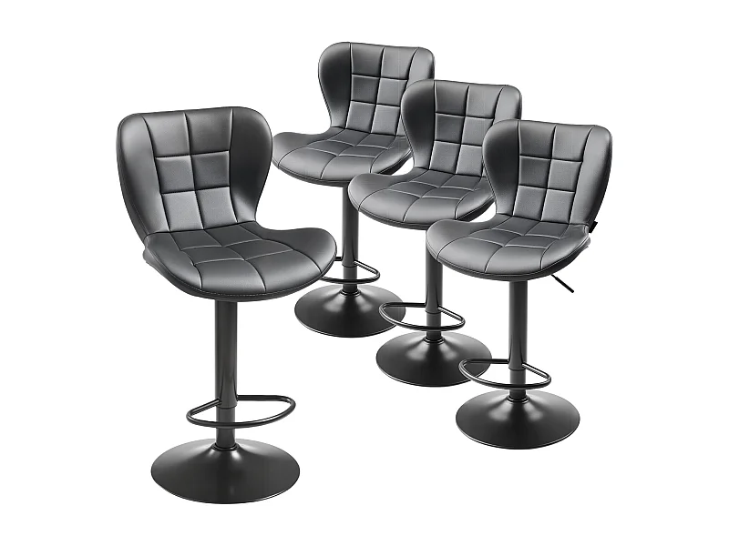 Tabouret de Bar SucceBuy, Lot de 4, Chaise de Bar Moderne en Cuir PU, Siège de Cuisine Pivotante, Hauteur Réglable, avec Dossier Et Repose-pieds, Noir