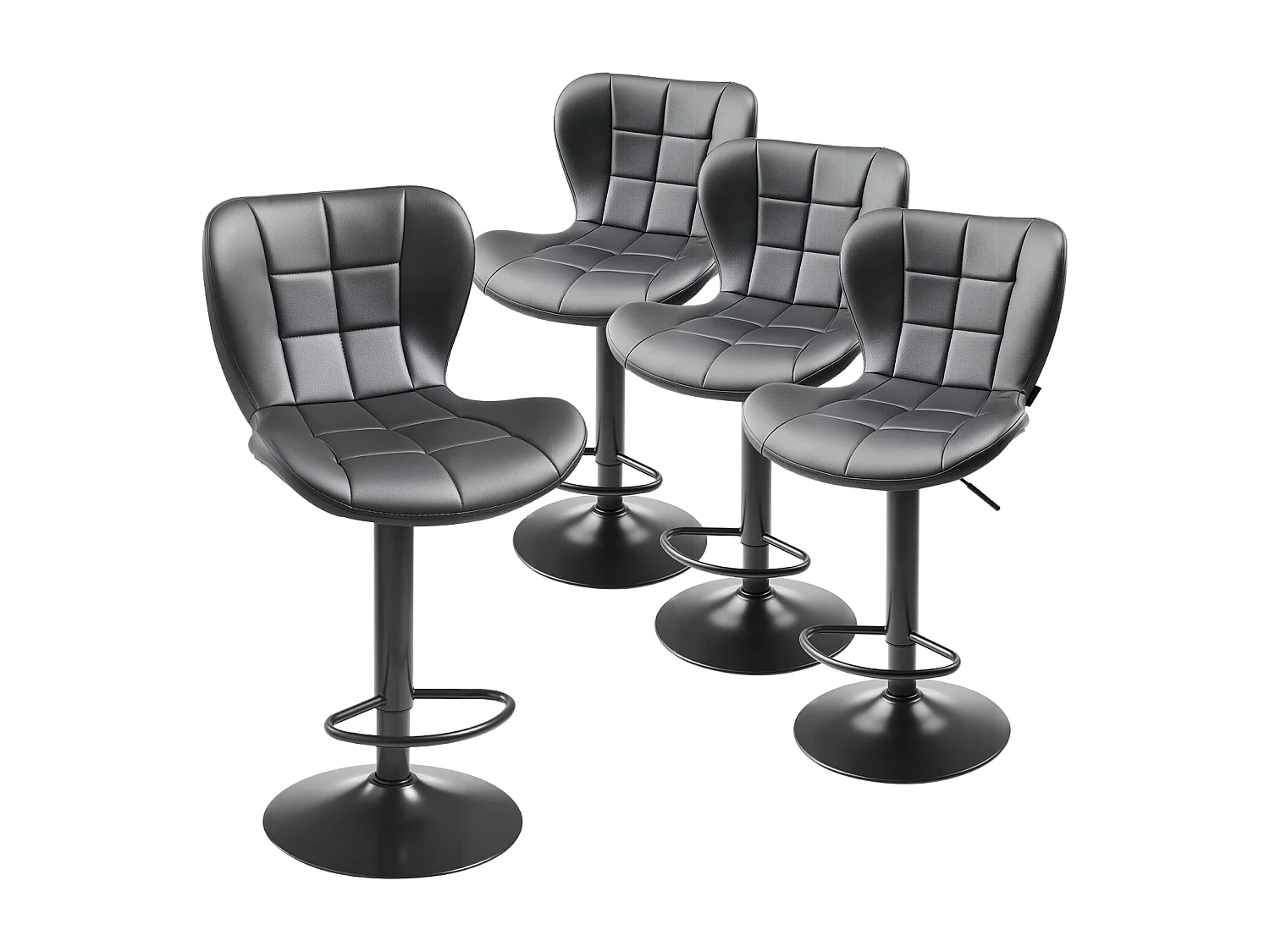 Tabouret de Bar SucceBuy, Lot de 4, Chaise de Bar Moderne en Cuir PU, Siège de Cuisine Pivotante, Hauteur Réglable, avec Dossier Et Repose-pieds, Noir