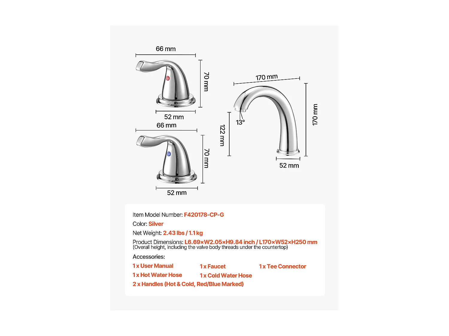 Mitigeur de Baignoire SucceBuy à 3 Trous avec 2 Poignées, Robinet de Baignoire Romaine, Ensemble de Robinetterie de Bain à Montage sur Pont, Argenté