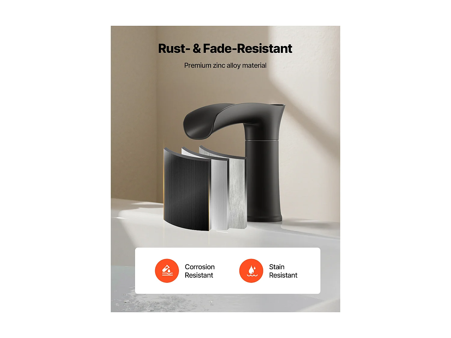 Mitigeur de Baignoire Romaine SucceBuy, Robinet de Baignoire à 3 Trous, Cascade, en Alliage de Zinc, avec 2 Poignées, Contrôle de la Température, Noir Mat