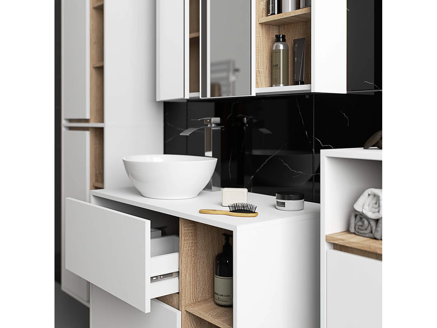 Armário Suspenso de Banho VAMI W50 Bicolor Branco/Carvalho de Sonoma