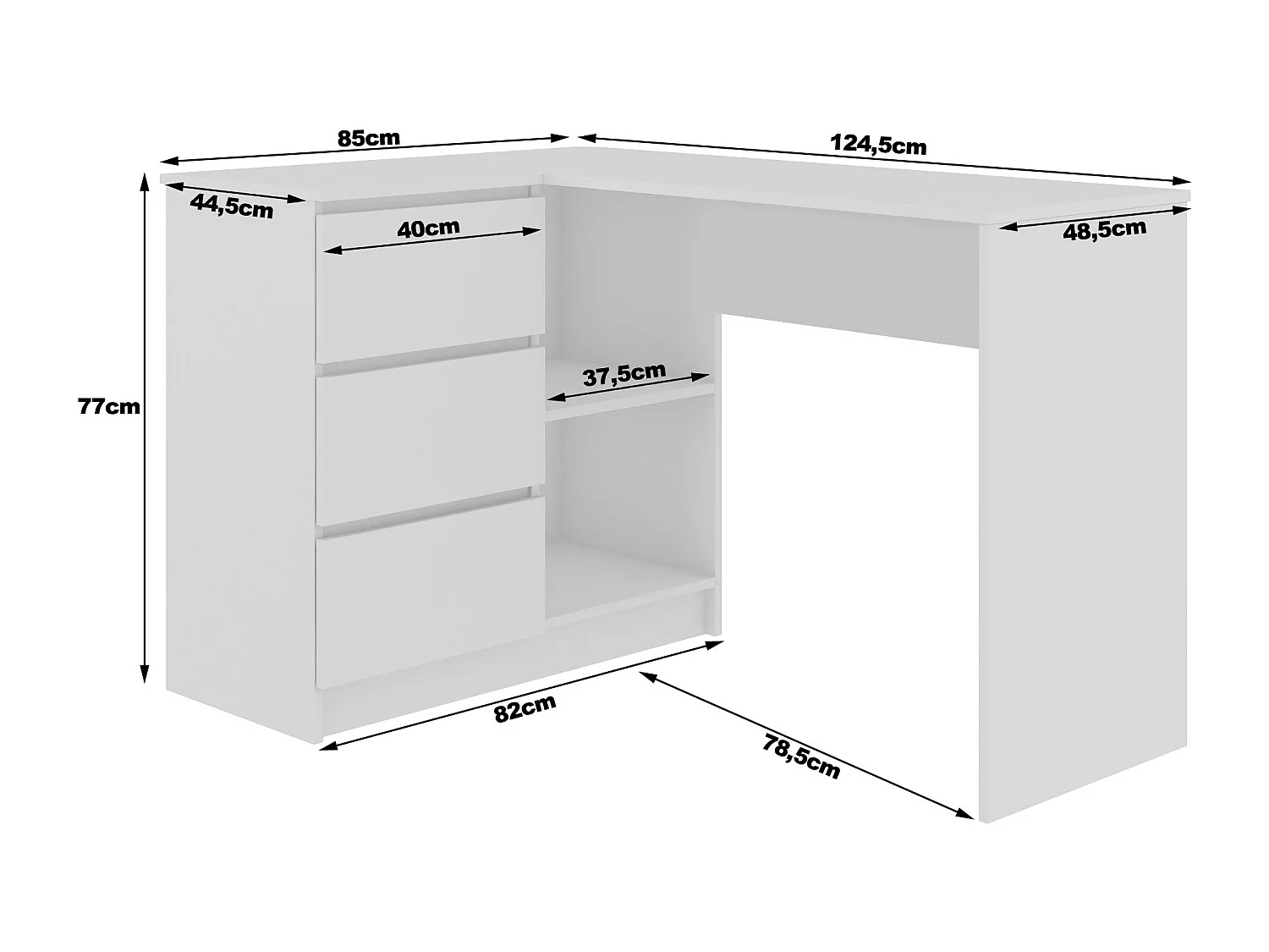 Mesa de Escritório de Canto B16 124cm Esquerda 3 Gavetas Carvalho Craft