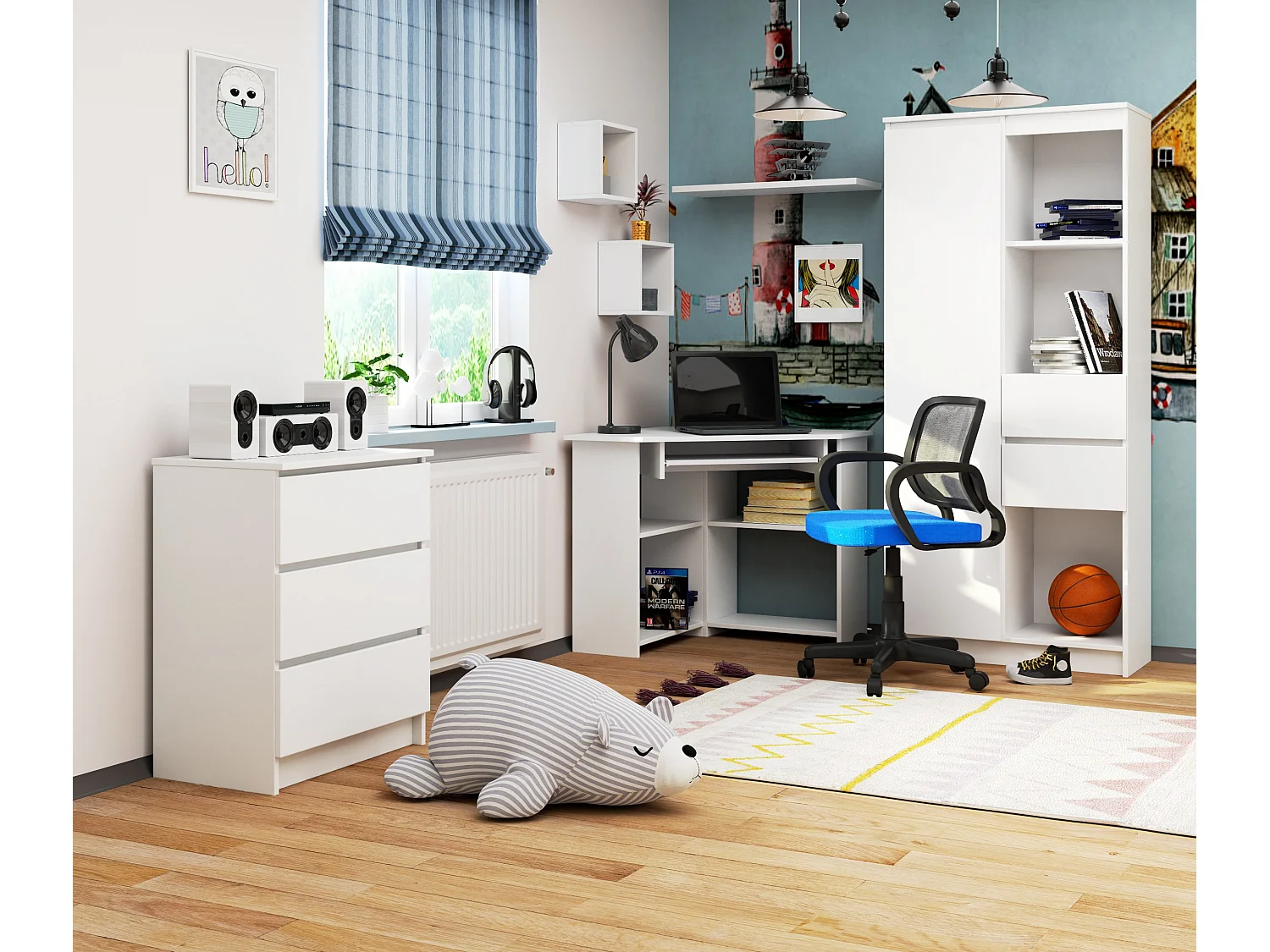 Mesa de Escritório TED Branco com Prateleira de Teclado