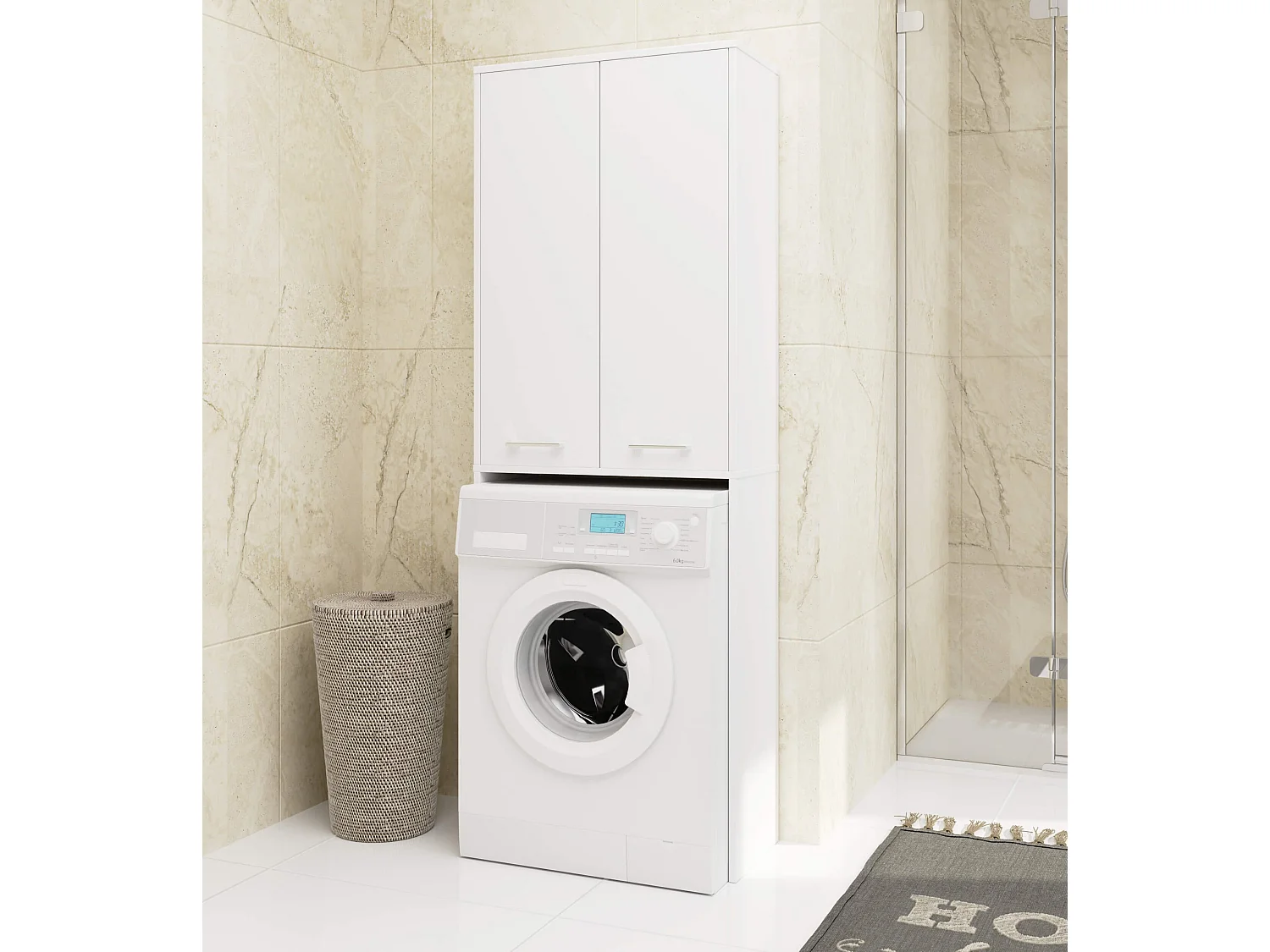 Armário para Lavanderia FIN 180 com Portas Brancas - 64x180x30cm Móvel Auto Montagem