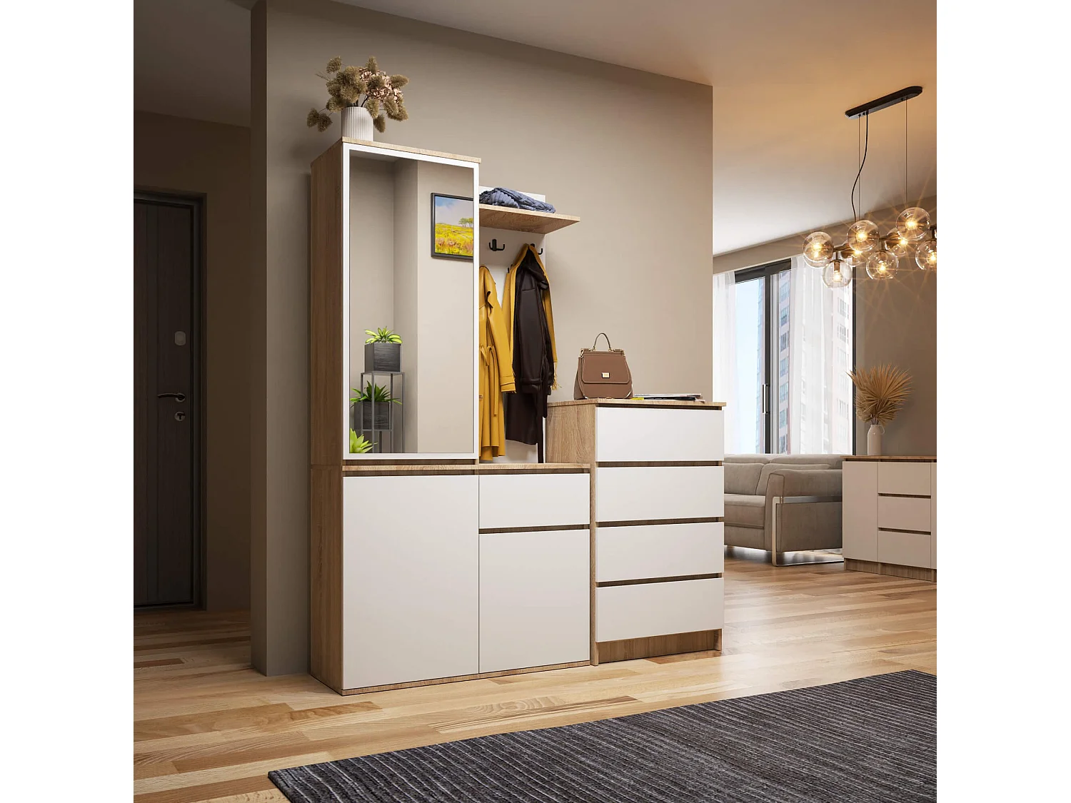 Conjunto de Mobiliário de Entrada ENTRO PK Carvalho Sonoma/Branco