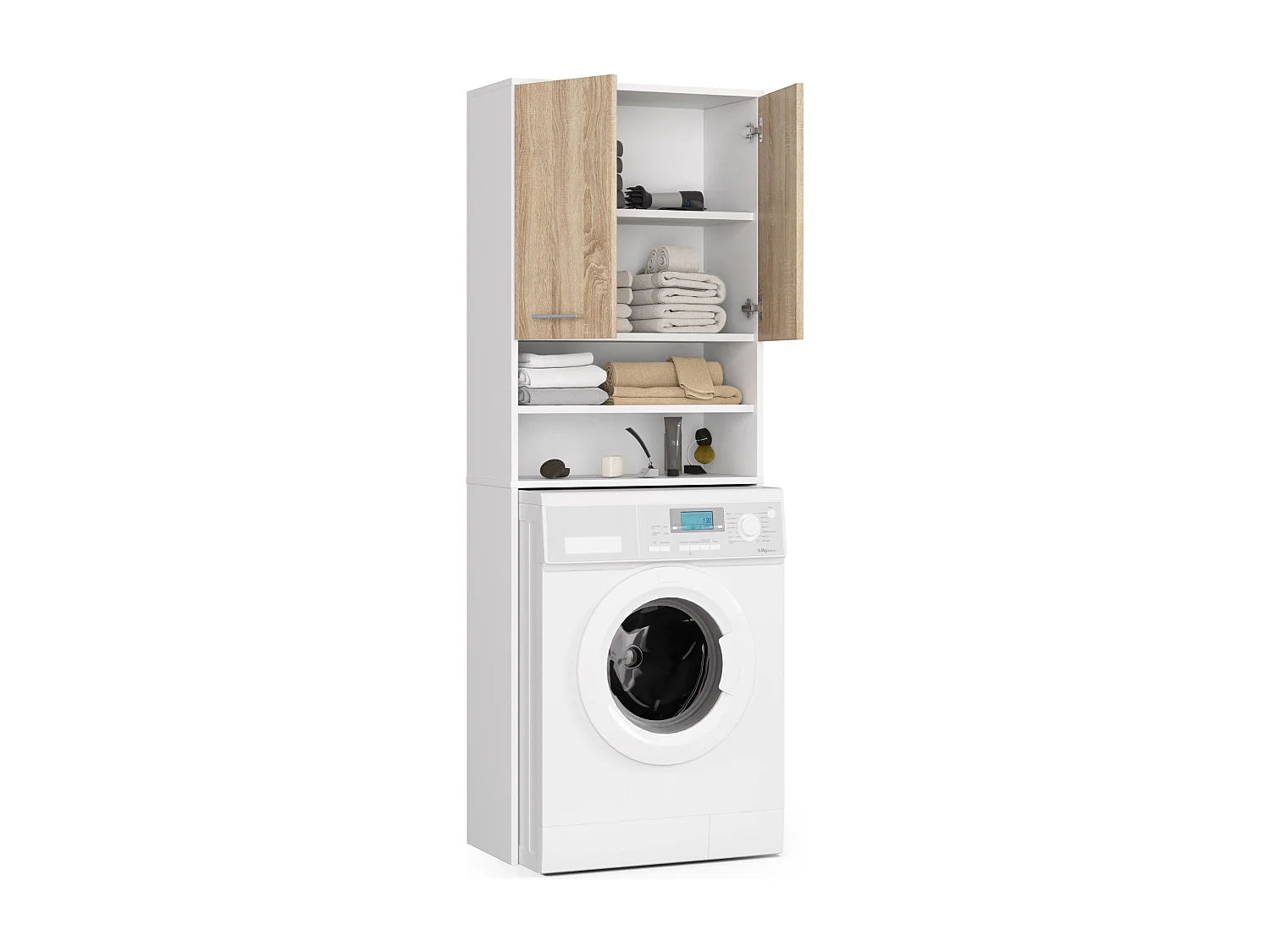 Armário Coluna de Banheiro FIN 2 Portas Branco/Carvalho de Sonoma