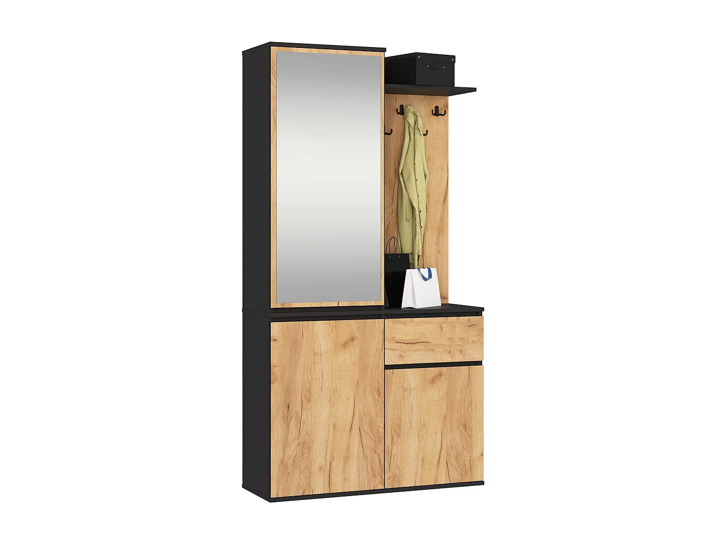 Conjunto de Móveis para Hall de Entrada ENTRO Preto/Carvalho