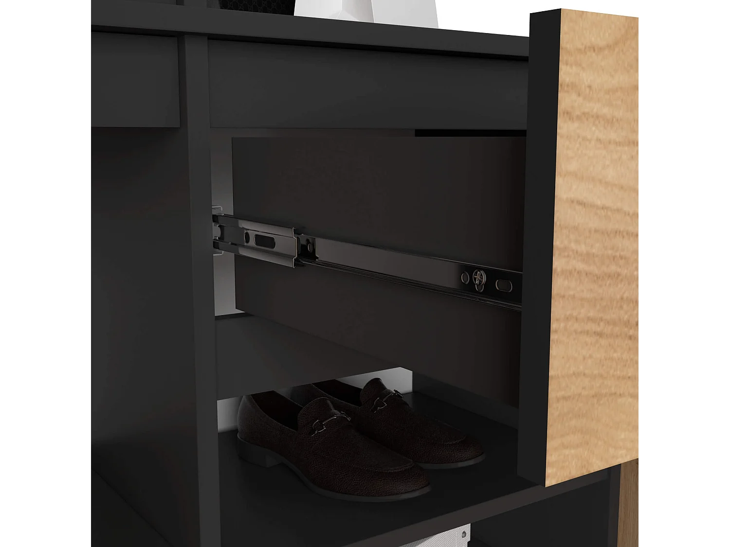 Conjunto de Móveis para Hall de Entrada ENTRO Preto/Carvalho