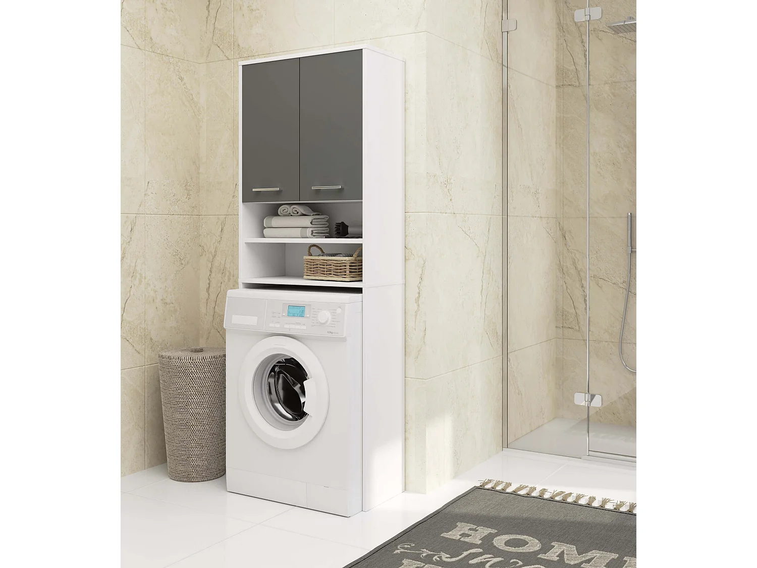 Módulo de Armazenamento FIN para Lavanderia - Branco/Cinza Grafite - 2 Portas