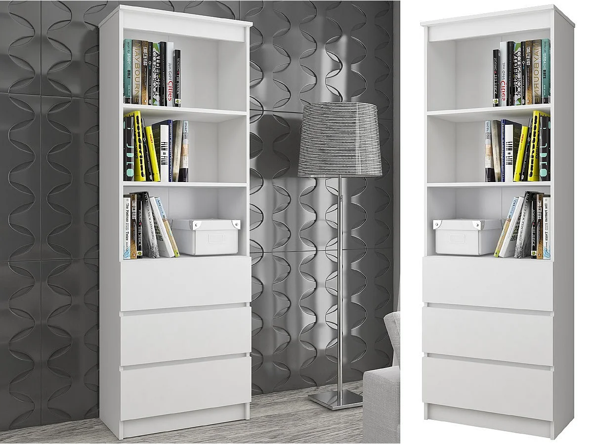 Estante Alta com Gavetas e Portas, 60cm, Branco, Laminado, Montagem DIY