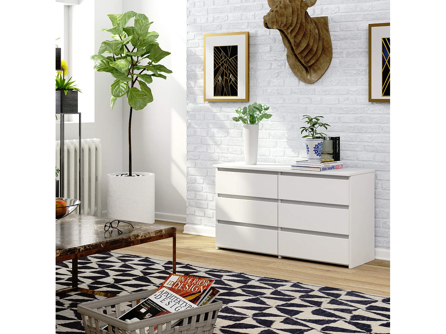 Cômoda Moderna 100cm 6 Gavetas Branca Laminada