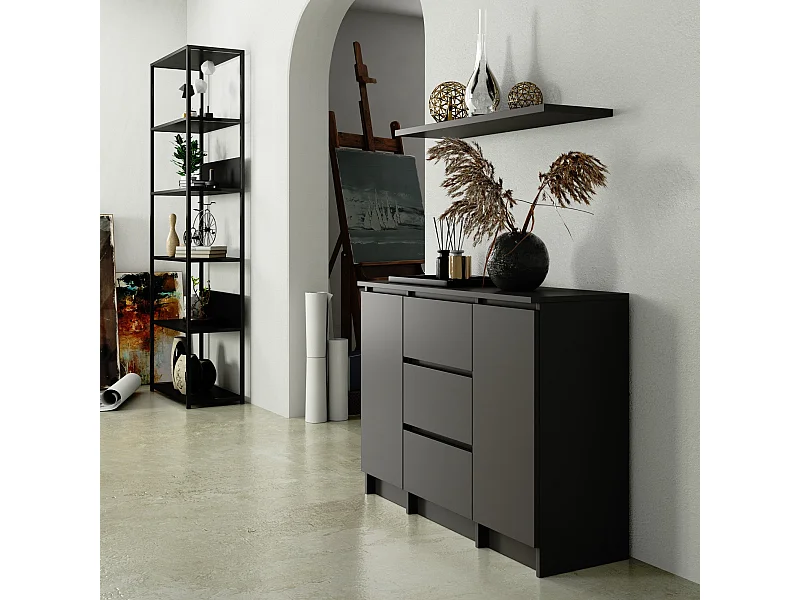 Cômoda Clássica Grafite Cinza 100cm 2 Portas 3 Gavetas