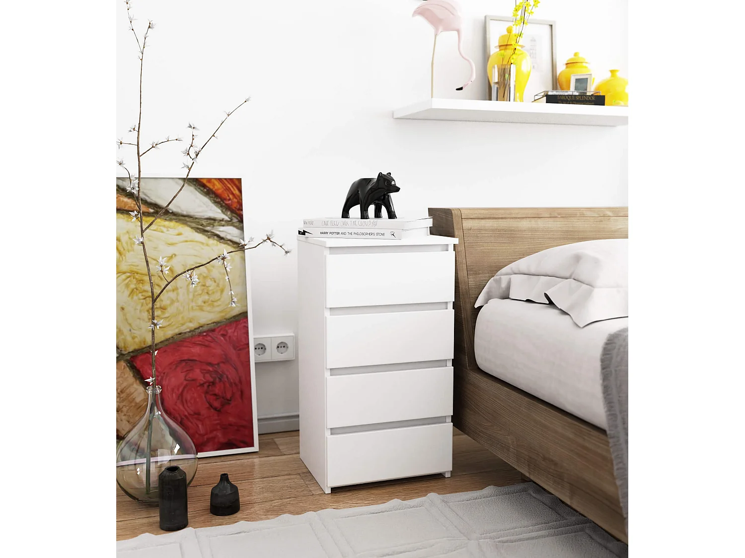 Cômoda Branca Kom-Bia com 4 Gavetas, 40x74x35 cm, Frente Fosco, P. Laminada