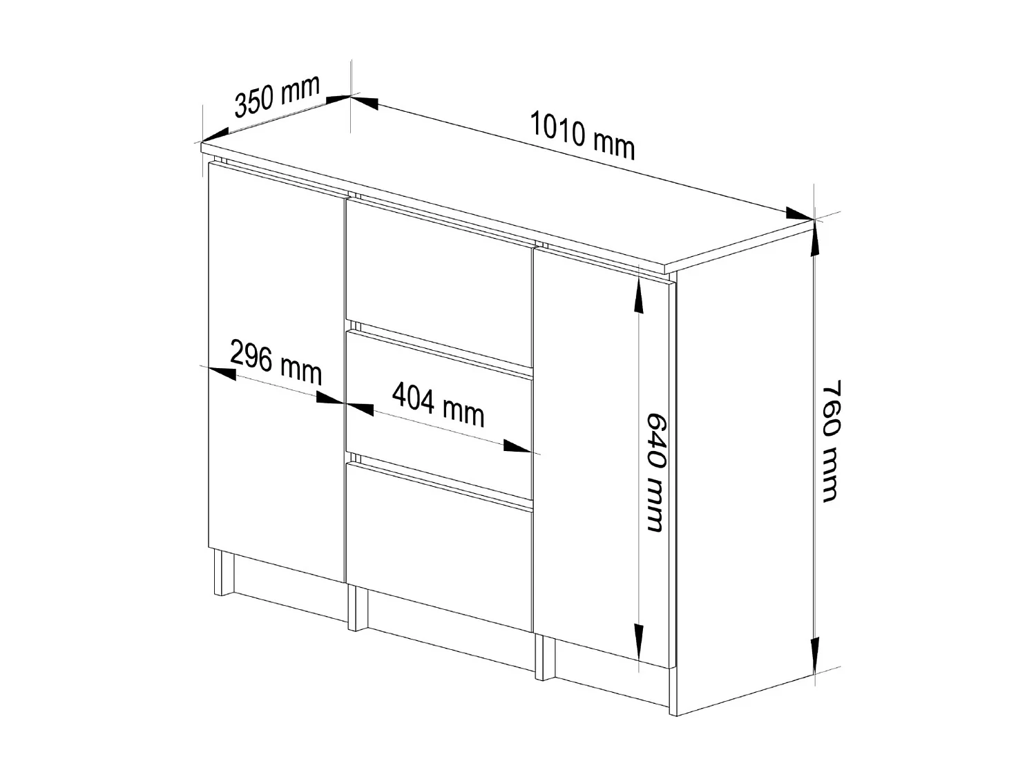 Cômoda Elegante K100 - 2 Portas & 3 Gavetas, Branco Matte