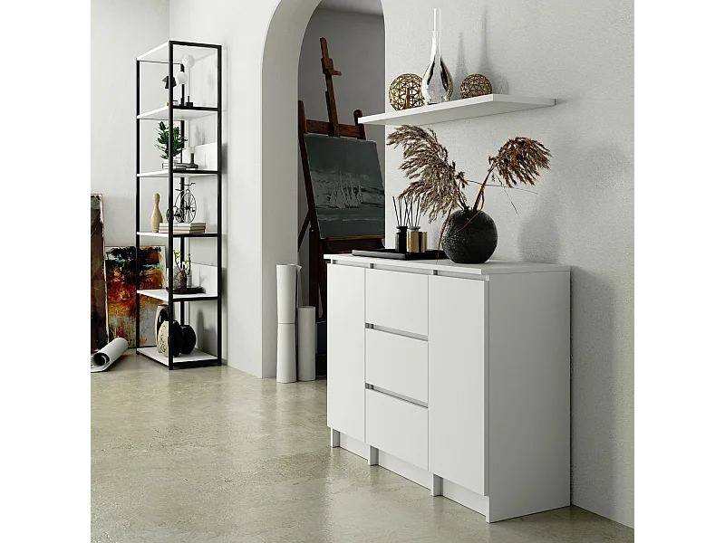 Cômoda Elegante K100 - 2 Portas & 3 Gavetas, Branco Matte