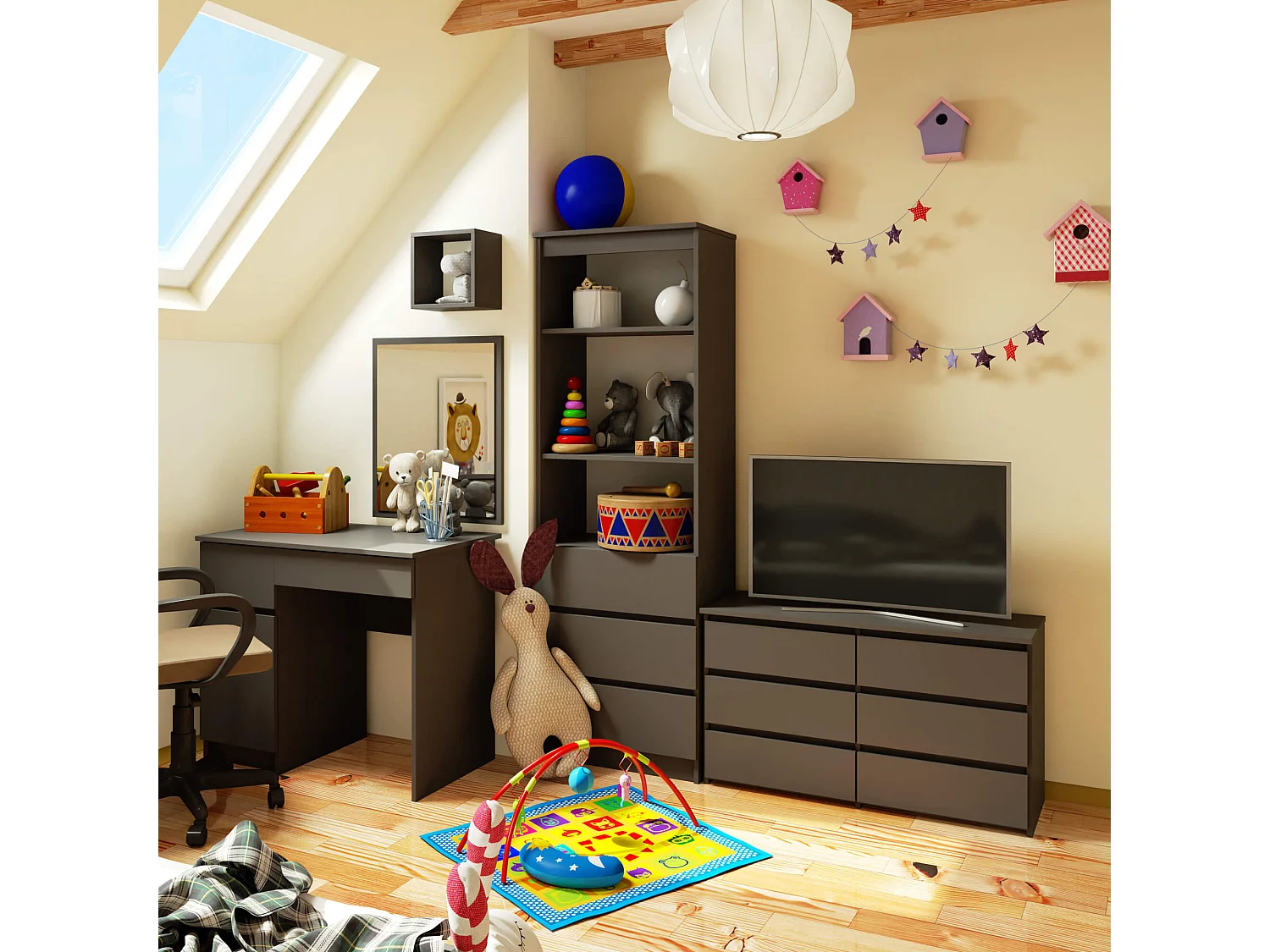 Cômoda Elegante 6 Gavetas Grafite 100x57x35 cm - Montagem Fácil