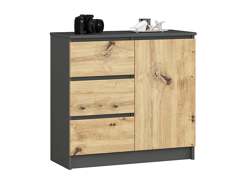 Cômoda Jerry Moderna K80 Cinza Grafite/Carvalho Artisan 3 Gavetas