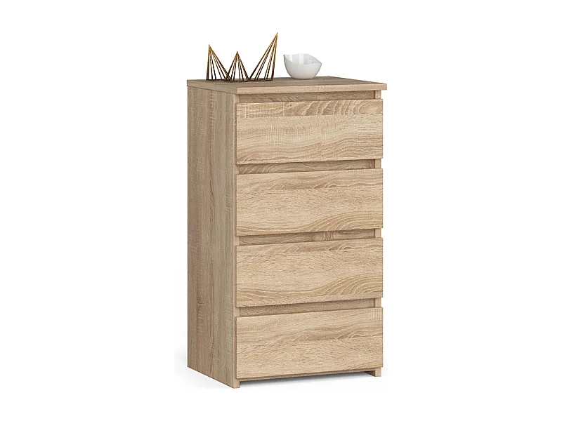 Cômoda de 4 Gavetas em Carvalho Sonoma - 40x74x35 cm - Montagem DIY - Sistema com Bloqueio de Gavetas