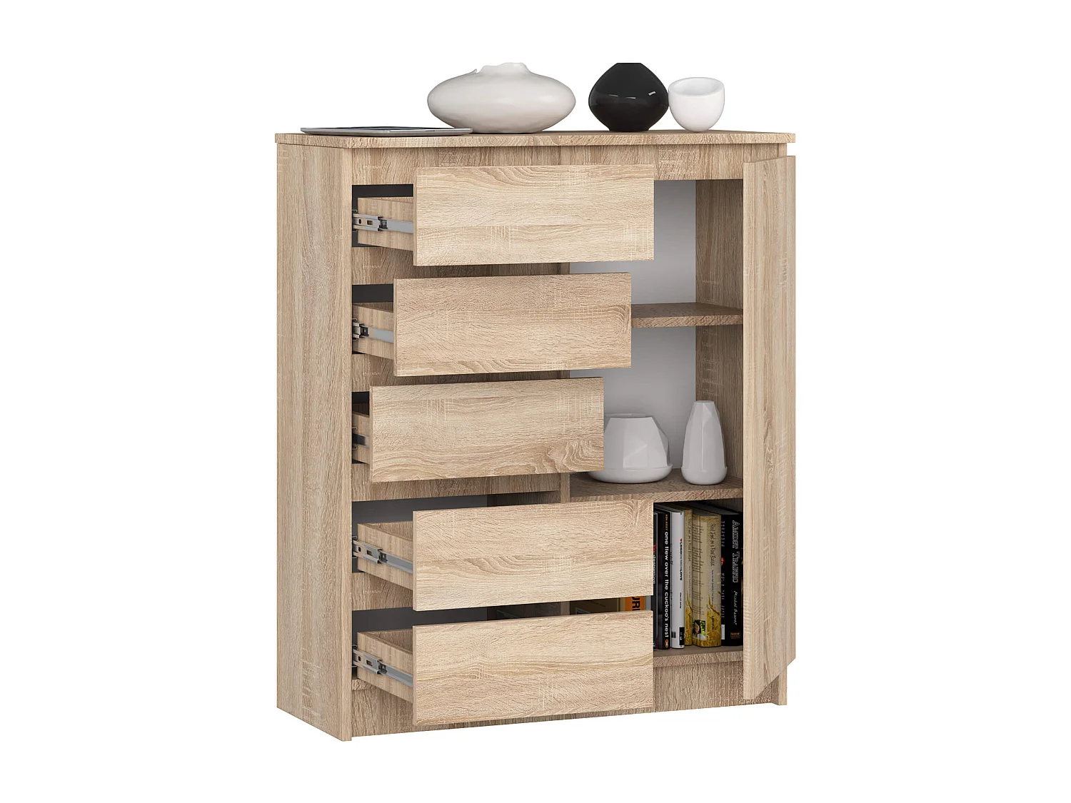 Cômoda Moderna Carvalho de Sonoma 80cm 3 Prateleiras 5 Gavetas