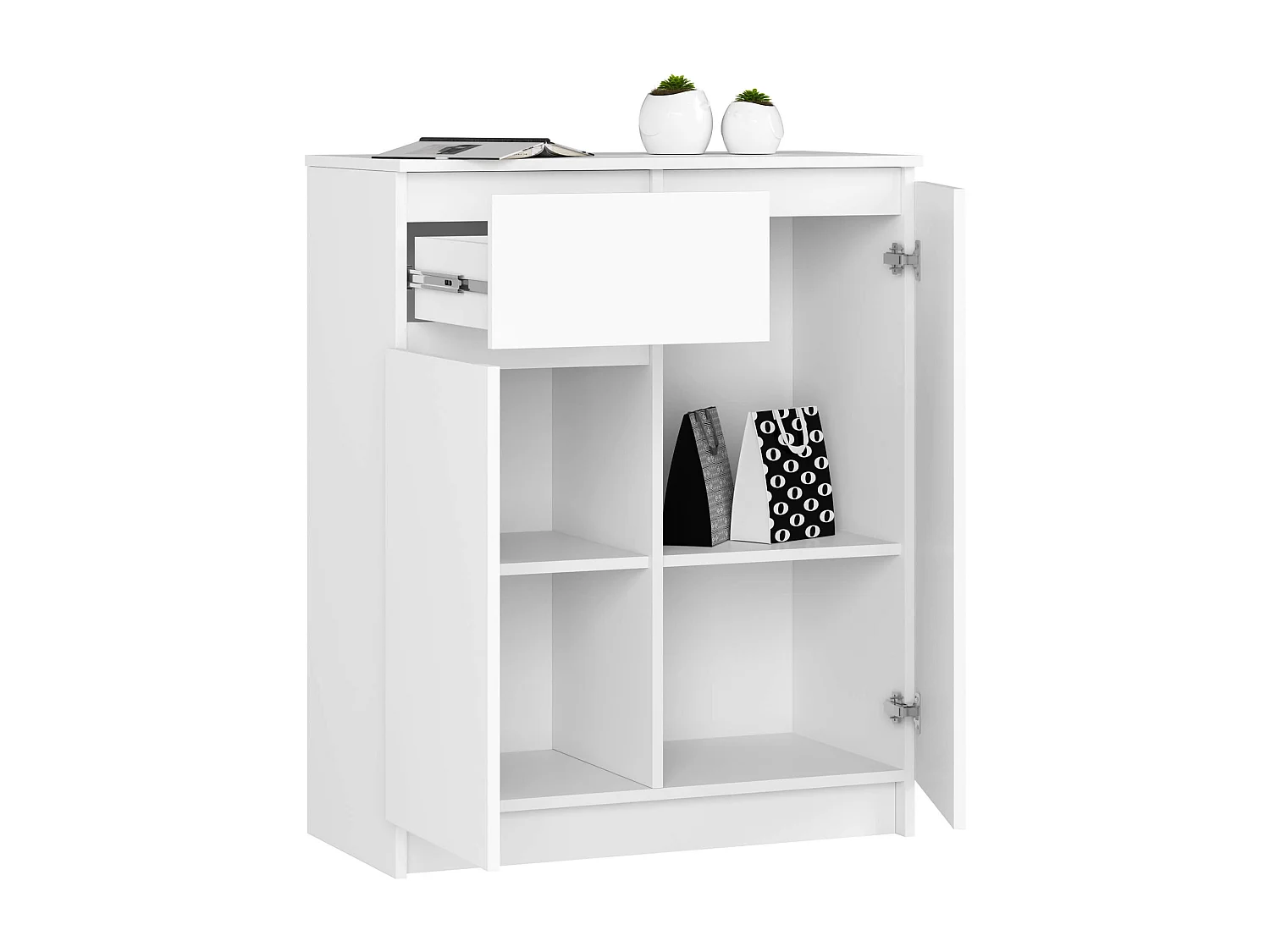 Cômoda Bianca K80 com 2 Portas e 1 Gaveta - Estilo Moderno, Branco, 80cm x 99cm x 40cm