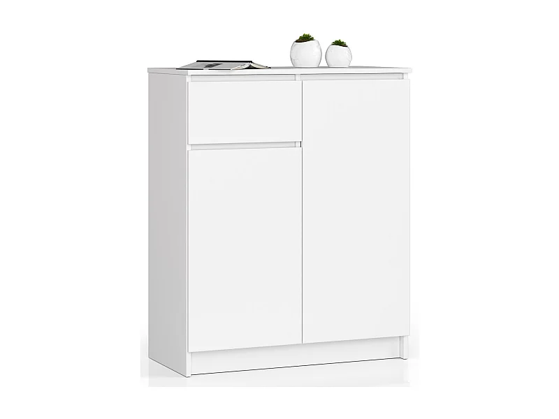 Cômoda Bianca K80 com 2 Portas e 1 Gaveta - Estilo Moderno, Branco, 80cm x 99cm x 40cm