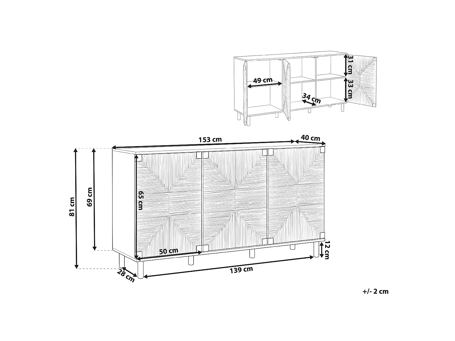 Commode 3 portes BONDI Marron clair