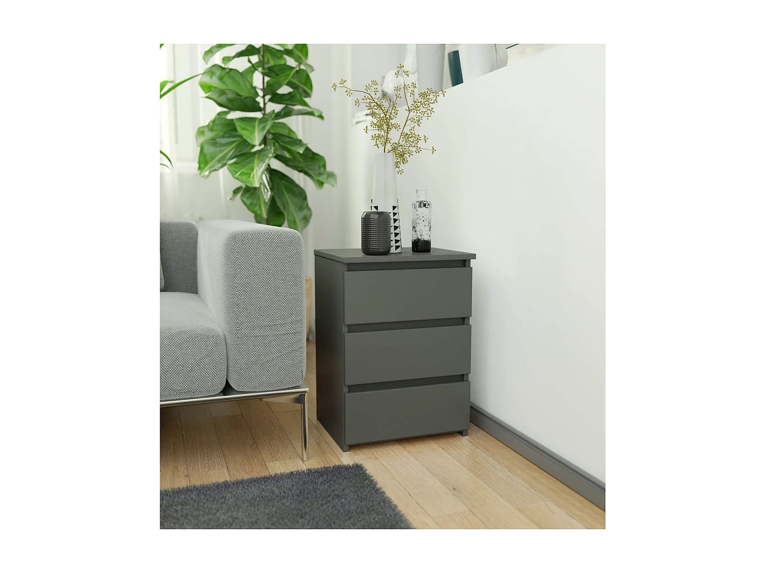 Cômoda Elegance Grafite Cinza 3 Gavetas - 40x57x35 cm