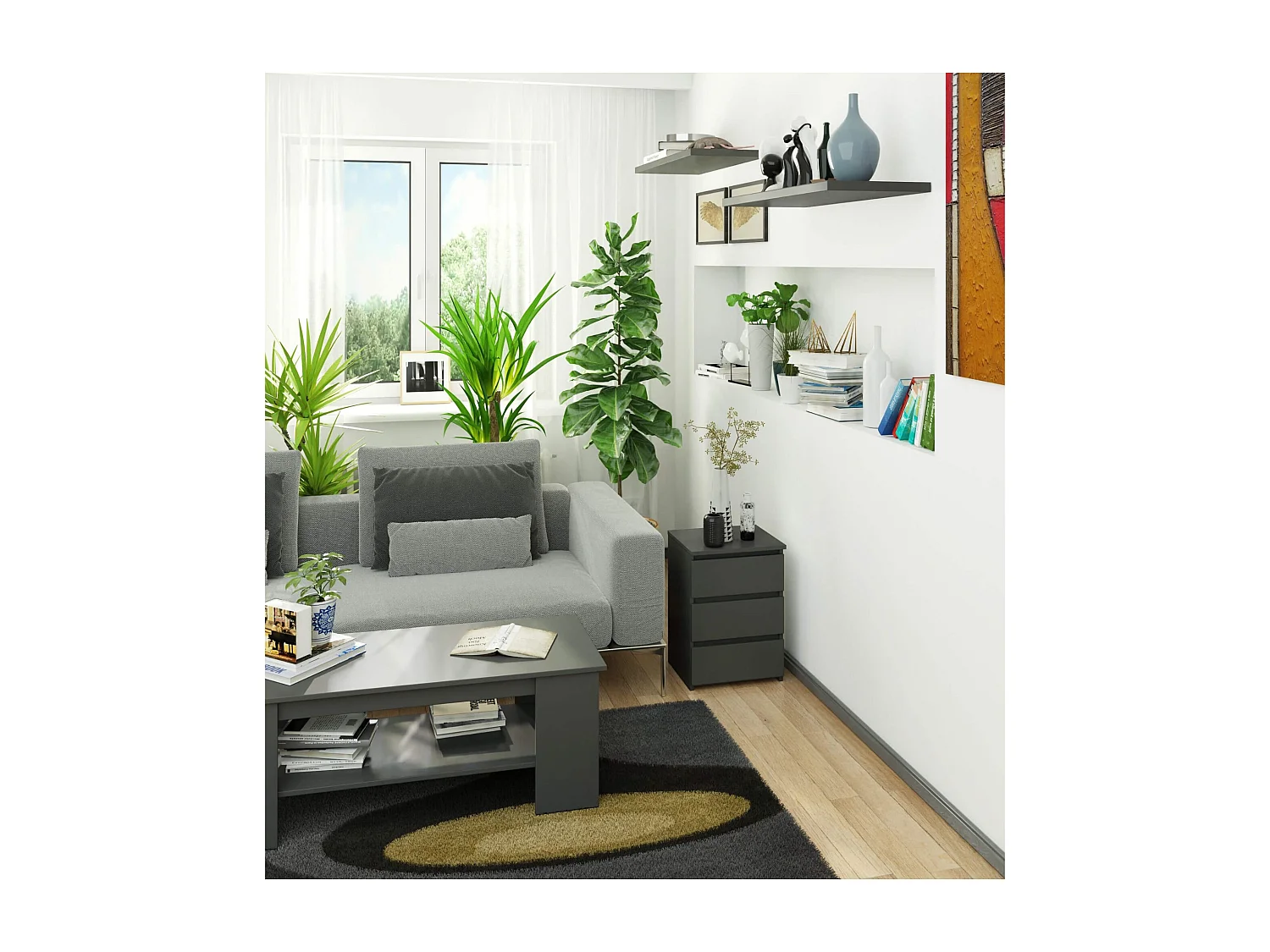 Cômoda Elegance Grafite Cinza 3 Gavetas - 40x57x35 cm