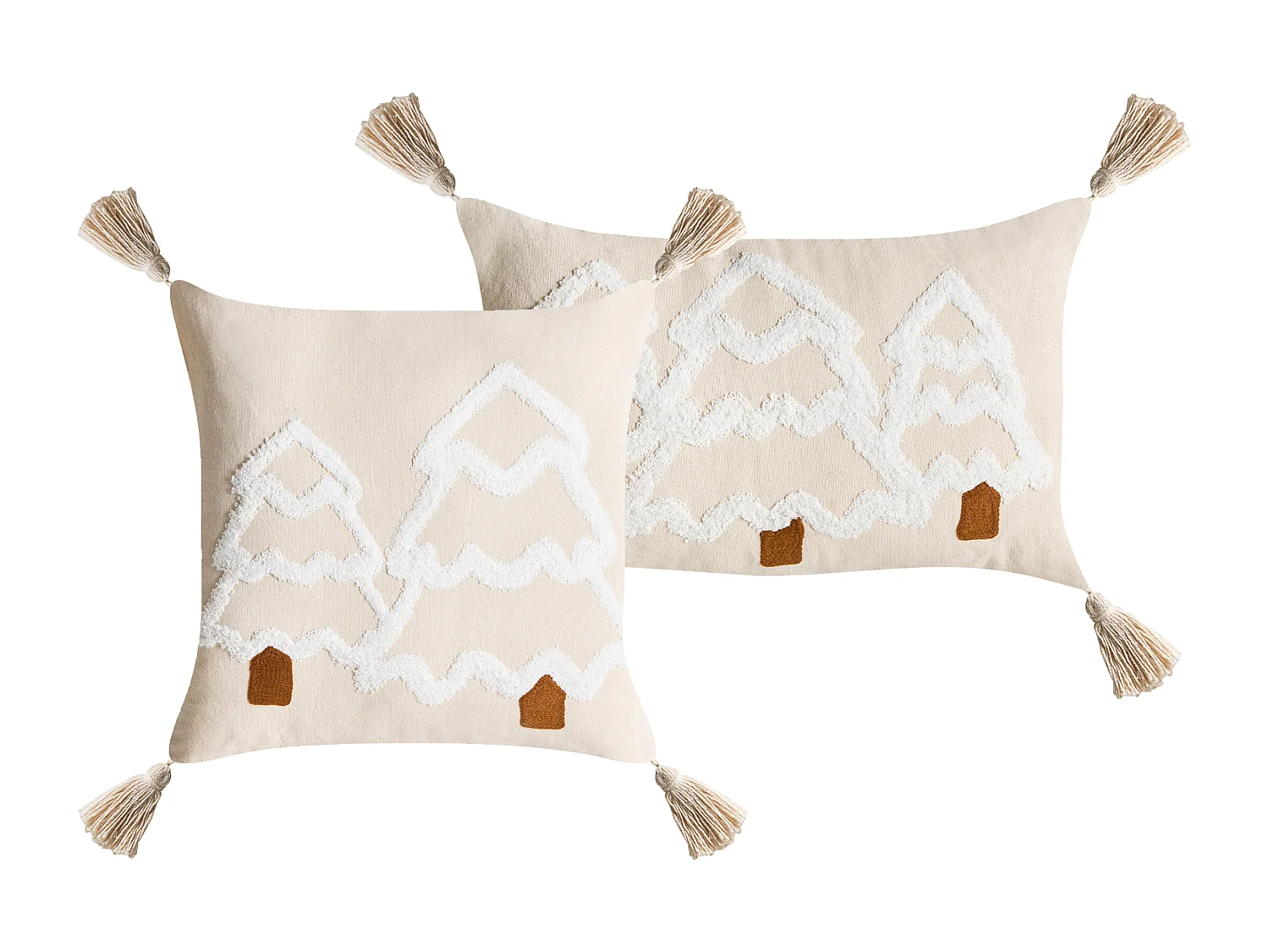 Lot de 2 coussins décoratifs INTSIA Coton 30 x 50 cm 45 x 45 cm Beige clair Motif de Noël