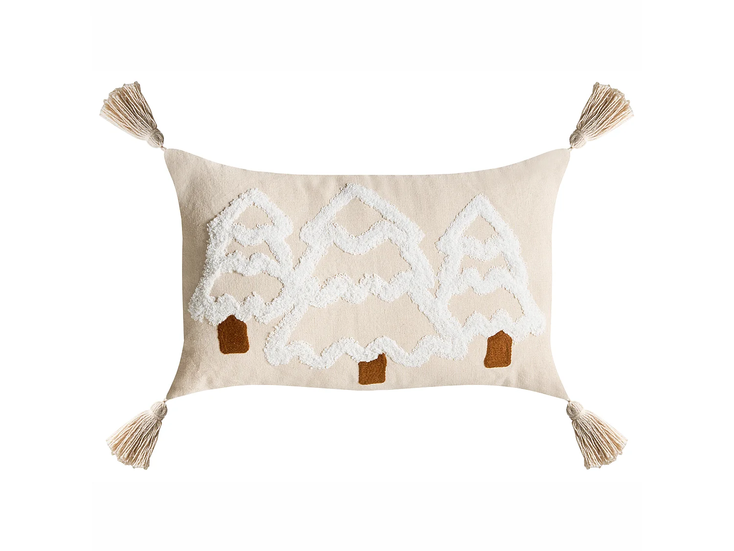 Lot de 2 coussins décoratifs INTSIA 30 x 50 cm 45 x 45 cm Coton Beige clair Motif de Noël