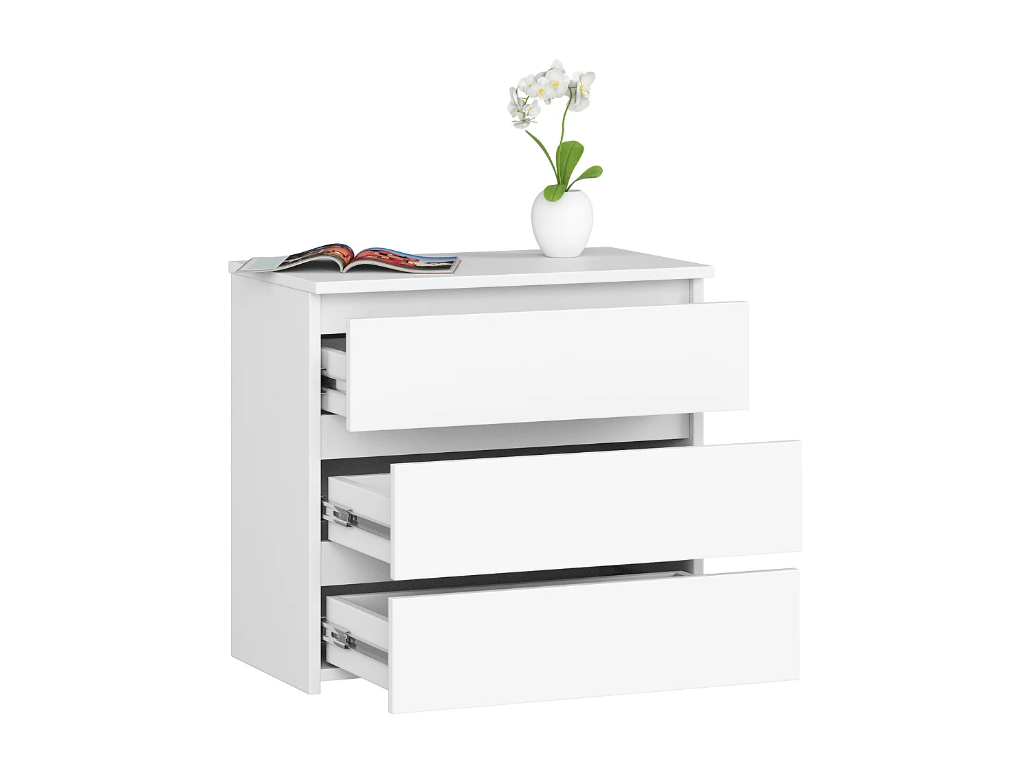 Mesa de Cabeceira Moderna 60cm c/ 3 Gavetas Brancas - Montagem Fácil