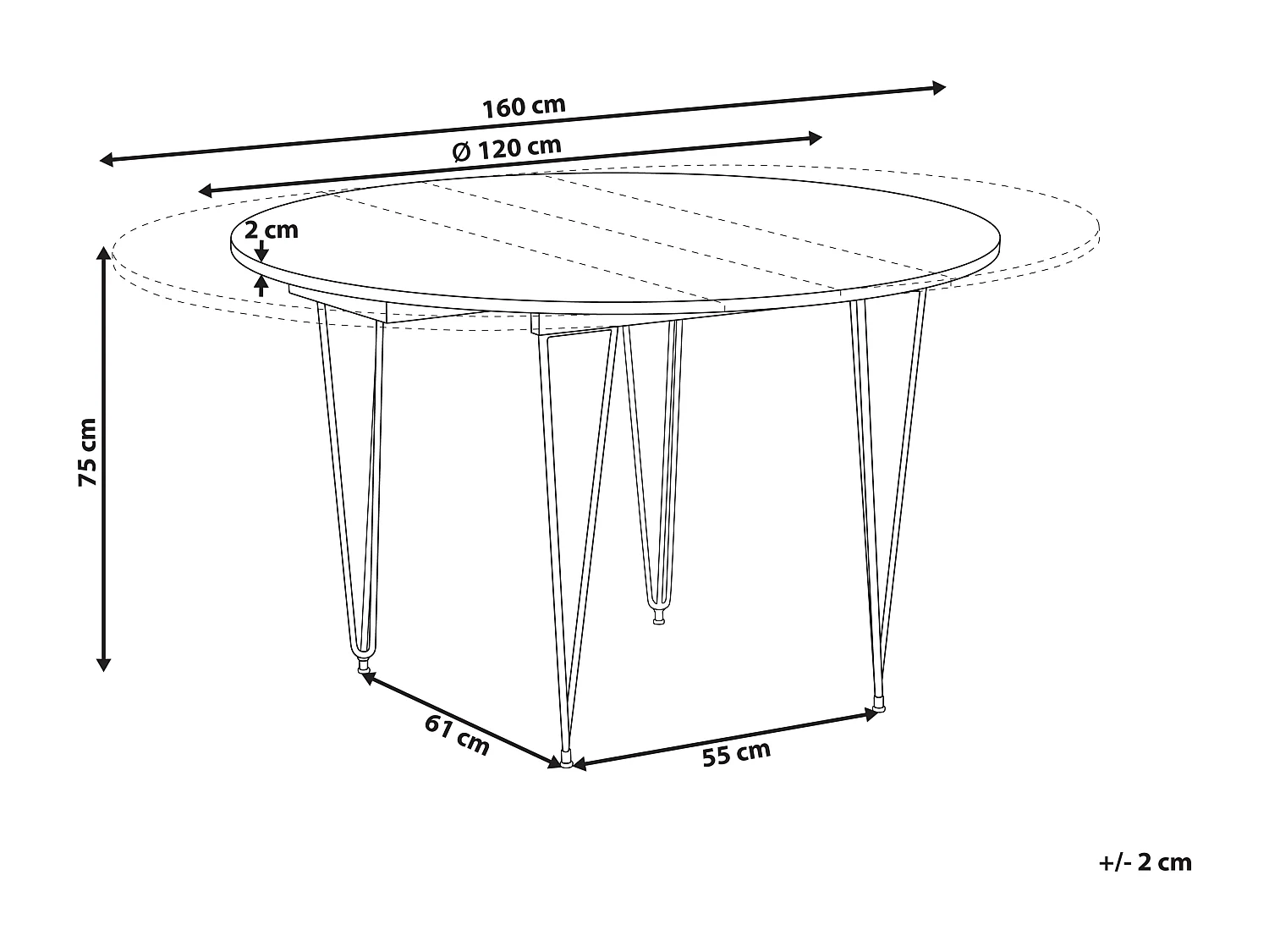 Table de salle à manger extensible LOUISE Marron 120/160 cm 120 cm