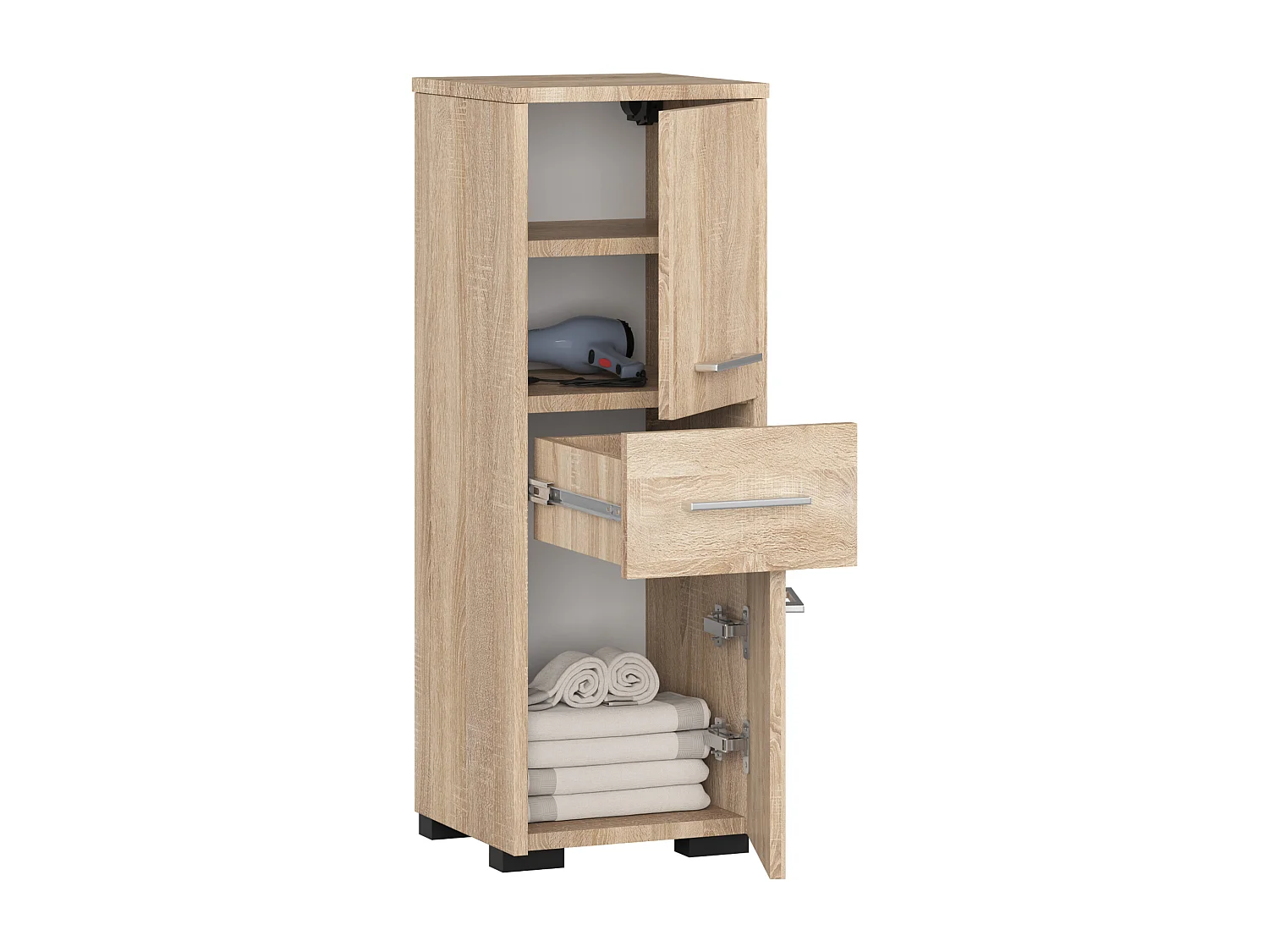 Armário Multiuso de Parede/Chão FIN 85cm, 2 Portas e 1 Gaveta - Carvalho Sonoma